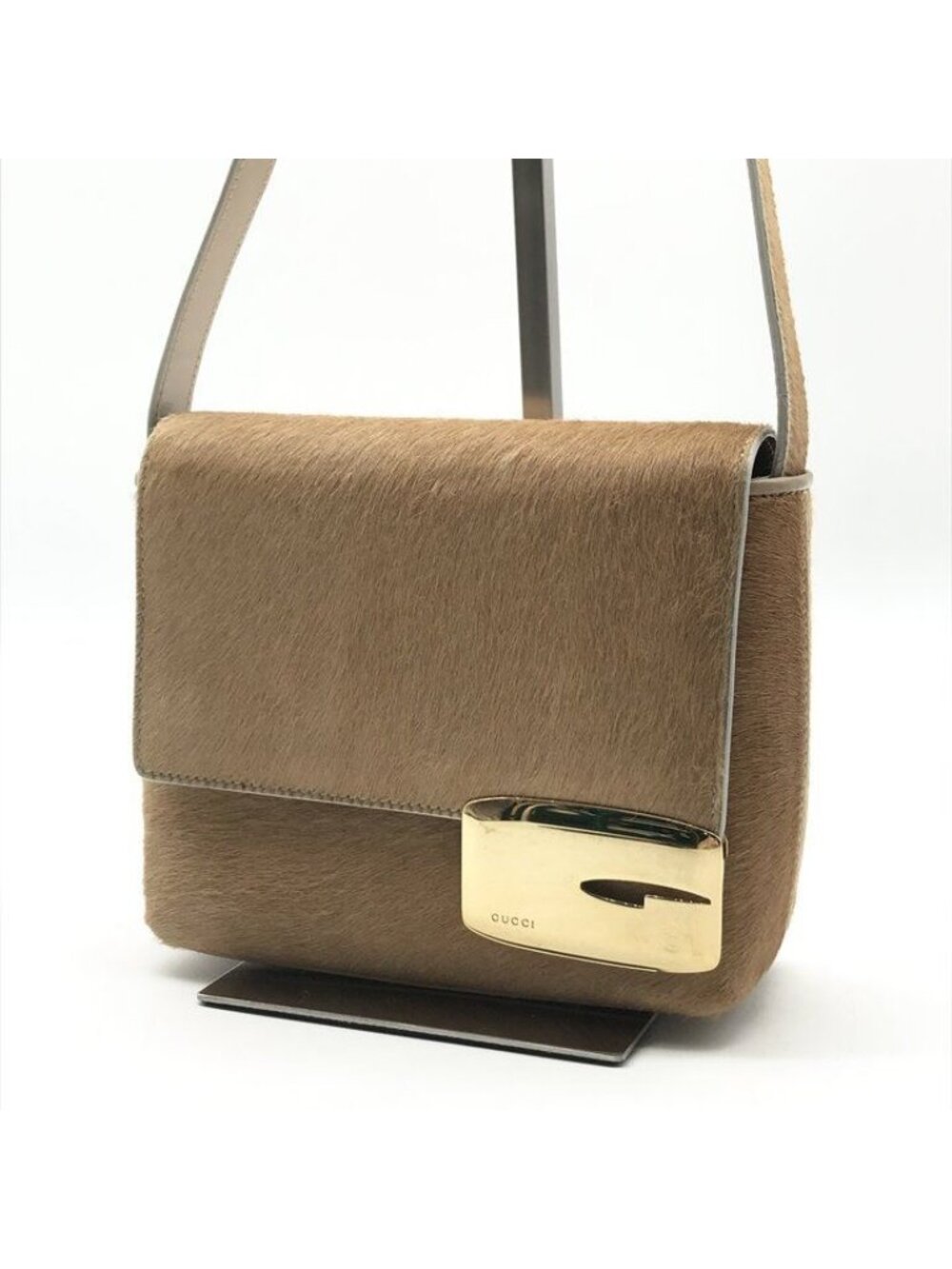 Gucci Vintage Calf Hair Shoulder Bag Beige G Logo - Picture 2 of 10